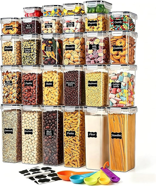 28pcs Airtight Containers, Clear Stackable Dry Food Storage | clear airtight containers with tight lids keep dry food fresh. Safe plastic, stackable for pantry kitchen storage by stusgo