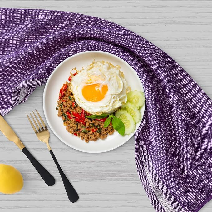Homaxy 380 GSM Cotton Premium Kitchen Towels 3 Pack, 18"x 28", Purple | Flat and Terry Dish Towels, Highly Absorbent Tea Towel Set with Hanging Loop, Soft Utility Kitchen Hand Towels - Image 5