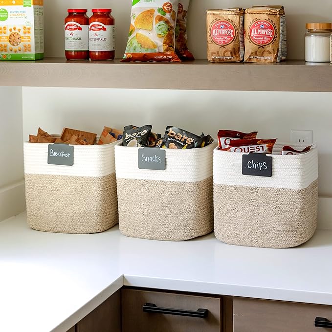 NaturalCozy Storage Cubes 11 Inch Cotton Rope Woven Baskets for Organizing, 3-Pack | Cube Bin Square Shelves Organizer, Classroom, Kids Toy Bins, Closet, Baby Nursery - Image 5