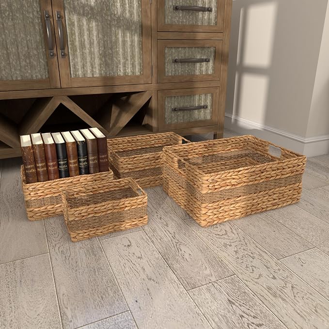 Deco 79 Seagrass Storage Basket Set of 4 15", 14", 12", 9"W, Light Brown | Easy home organization, woven baskets for organizing, decorative baskets with handles, nesting, braided seagrass - Image 6