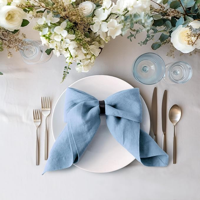 100% Linen Napkins 20x20Inch Set of 4,Cloth Napkins Dinner Napkins,Stone Washed Natural French Flax Napkins for Weddings,Decorative Easter,Mother's Day(Bule Bell) by LLinenWorld