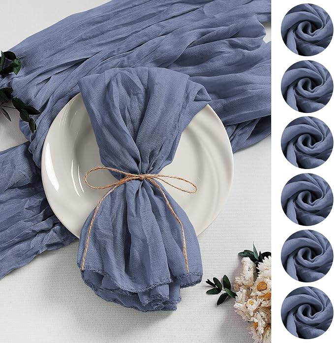 LZY 60 Pack Gauze Cheesecloth Napkins 20x20 Inch Dinner Cloth Napkins, Soft Boho Table Napkins Rustic Wrinkled Cheese Cloth Napkins Bulk for Wedding Party Baby Shower Event Decor (Dusty Blue) by Lightupyourparty