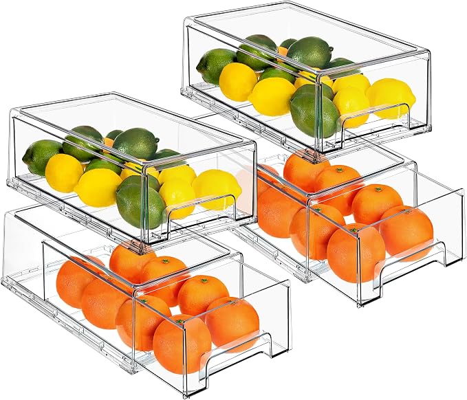 Sorbus Medium Clear Storage Drawers (4 Pack) – Stackable Organizer Drawers for Pantry, Kitchen, and Fridge – Pull-Out Acrylic Storage Bins with Handles - Image 5