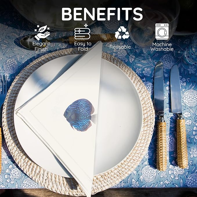 Cloth Tea Napkins Set of 4, Marine Animal Print Cloth Napkins, Reusable Cotton Table Napkins for Dinners, Beach Parties, Coffee and Cocktail Settings, 20x20 Inches (Fish) - Image 5