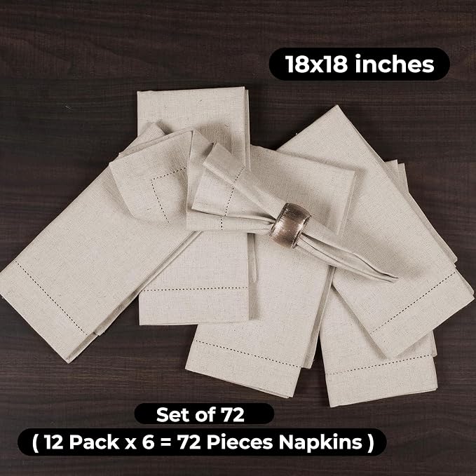 Bedding craft Linen Flax Cotton Cloth Napkins 18x18 Set of 72 – Natural Hemstitched with Mitered Corners – Machine Washable Dinner Napkins for Weddings, Events, Parties & Cocktails (6 Dozen) - Image 3