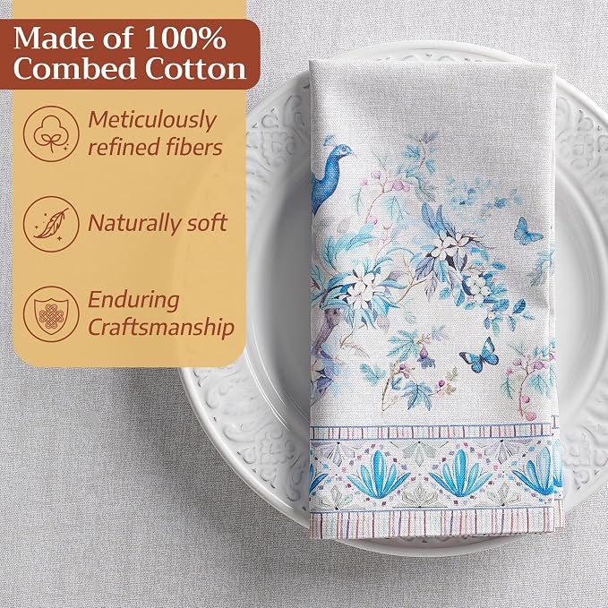 Maison d' Hermine Cloth Napkins Set of 4 100% Combed Cotton (20" x 20") | Everyday Square Napkins Cloth Washable Dinner Party Wedding Restaurant Hotel Kitchen Spring Summer - Peacock Utopia - Orginal - Image 4
