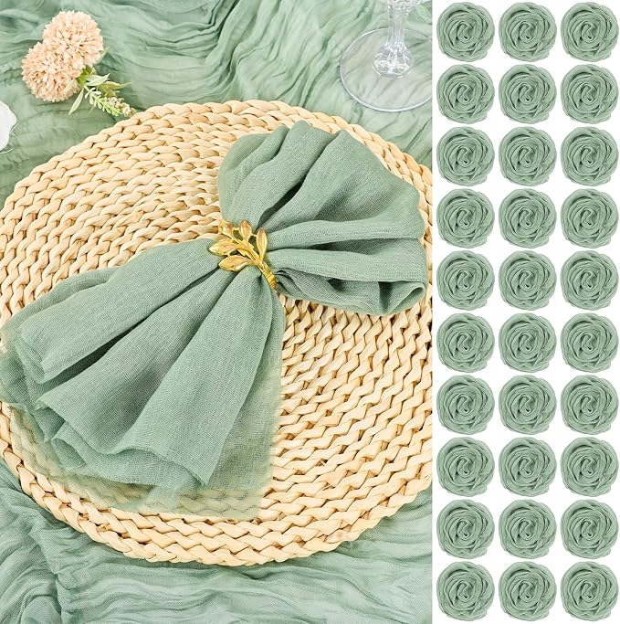 Sage Green Cheesecloth Napkins - Bulk Set of 100, 20x20 Inch Washable and Reusable Boho Cotton Gauze Cloth Napkins for Weddings, Bridal Girl Baby Shower, Party and Banquet by YMHPRIDE
