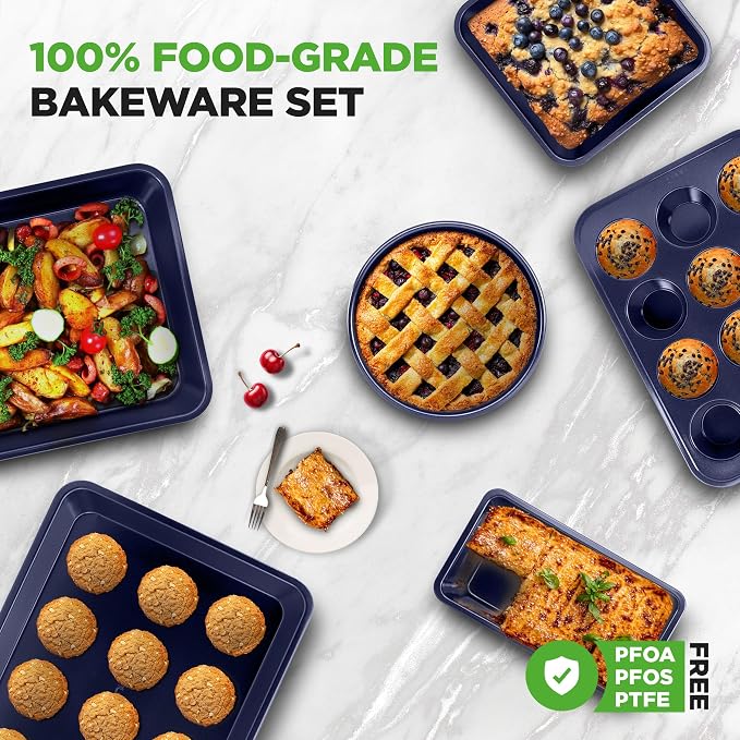 NutriChef 6-Piece Nonstick Baking Pans - Carbon Steel Non toxic Bakeware set with Cookie Sheets, Muffin, Loaf, Round & Square Pan - Restaurant Quality Baking Tray, Easy Clean, Dishwasher & Oven Safe - Image 4