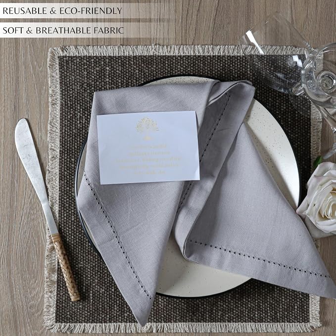 Ramanta Home Grey Cloth Dinner Napkin Set of 4-18x18 Inch | Cotton Linen Flax Hemstitched Napkins Washable for Everyday Use - Image 5