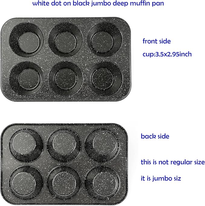 Monfish Jumbo muffin pan 6 Cup, deep muffin pan extra large cupcake tin black granite finish carbon steel baking pan 3.5dia x3 inch cup - Image 4
