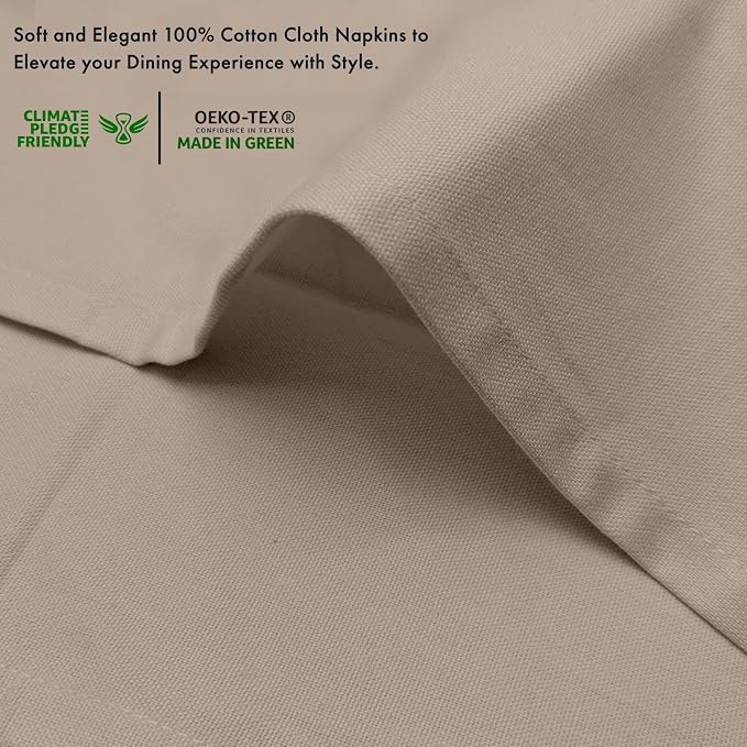 Ruvanti Cloth Napkins Set of 12, 100% Cotton High GSM 18x18 Inches Soft, Washable, Highly Durable & Absorbent, Perfect for Parties, Christmas, Thanksgiving Dinners – Light Taupe - Image 4