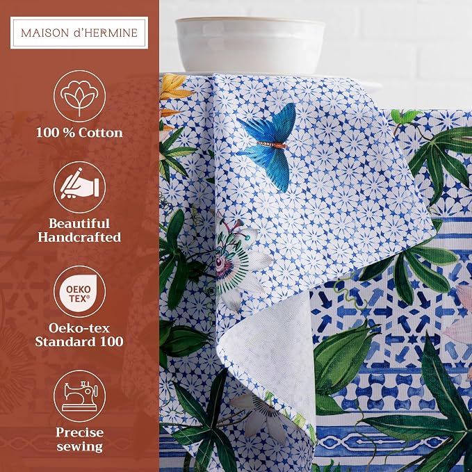 Maison d' Hermine Cloth Napkins Set of 4 Reusable 100% Cotton (20" x 20") | Everyday Square Napkins Cloth Washable Dinner Party Wedding Restaurant Hotel Kitchen Spring Summer - Passiflora - Image 2