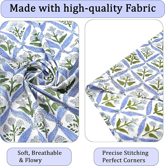 Light Steel Blue Hand Block Print 100% Cotton Napkins 18" x 18" (Set of 4) Reuseable Kitchen Napkins Cloth Decor Dinner Party Wedding Cocktail Gift for Spring, Easter, Summer - Image 6