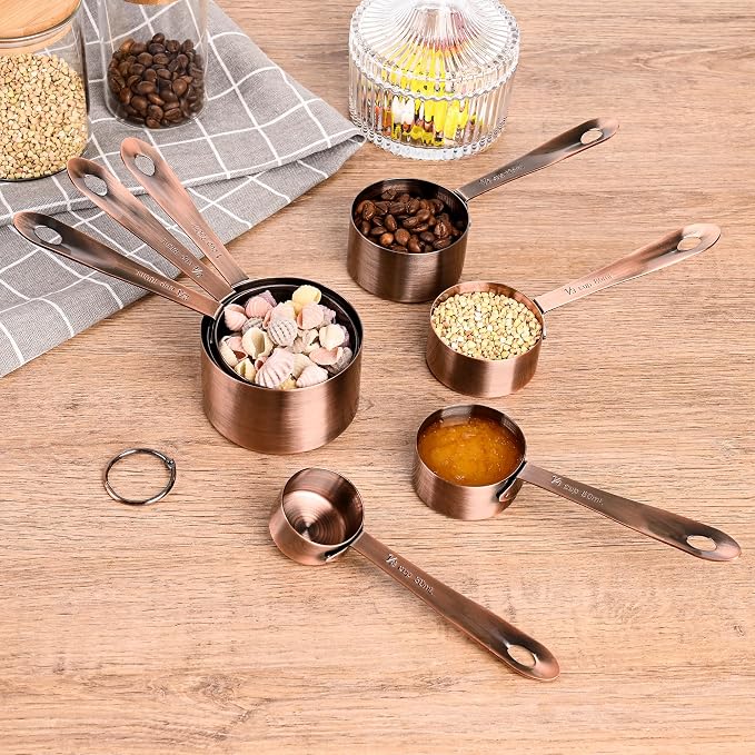 Copper Measuring Cups and Spoons Set 16, Dry&Liquid Stainless Steel Measuring Cups and Spoons, 7 Metric&US Measing Cups & 6 Measuring Spoons & Measure Equivalents for Kitchen&Baking - Image 8