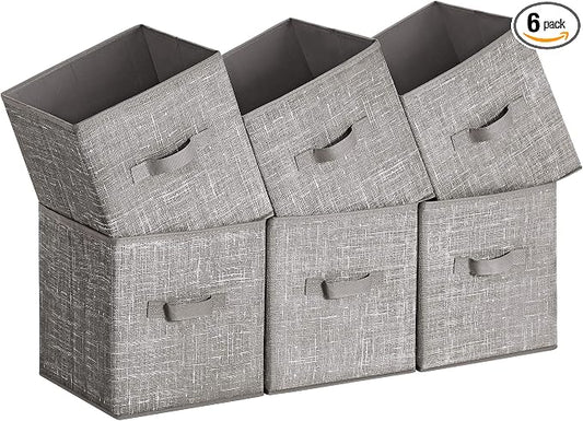 SONGMICS Storage Cubes, 11-Inch Non-Woven Fabric Bins with Double Handles, Set of 6, Closet Organizers for Shelves, Foldable, for Clothes, Taupe UROB026K01 by Unknown