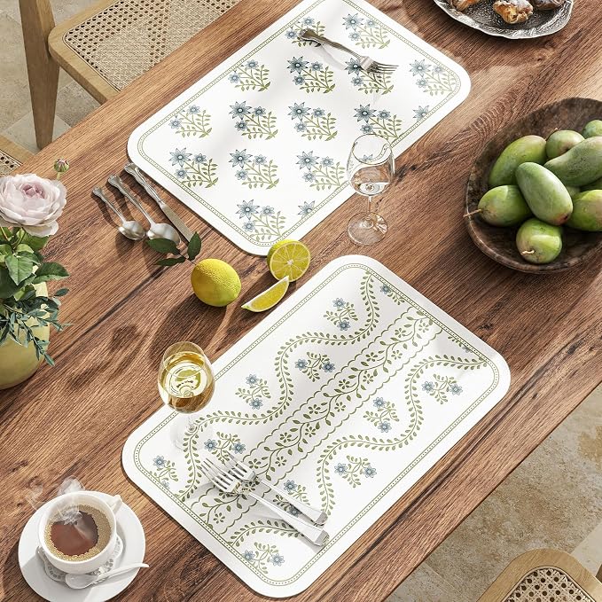 Vinyl Waterproof Placemats Set of 6 Rectangular,12"*17"-Mosella D | Wipeable Beautiful Print Place Mats,Stain Resistant,Heat Resistant,Everyday Meals,Kitchen,Dinning,Holiday,Decor - Image 5