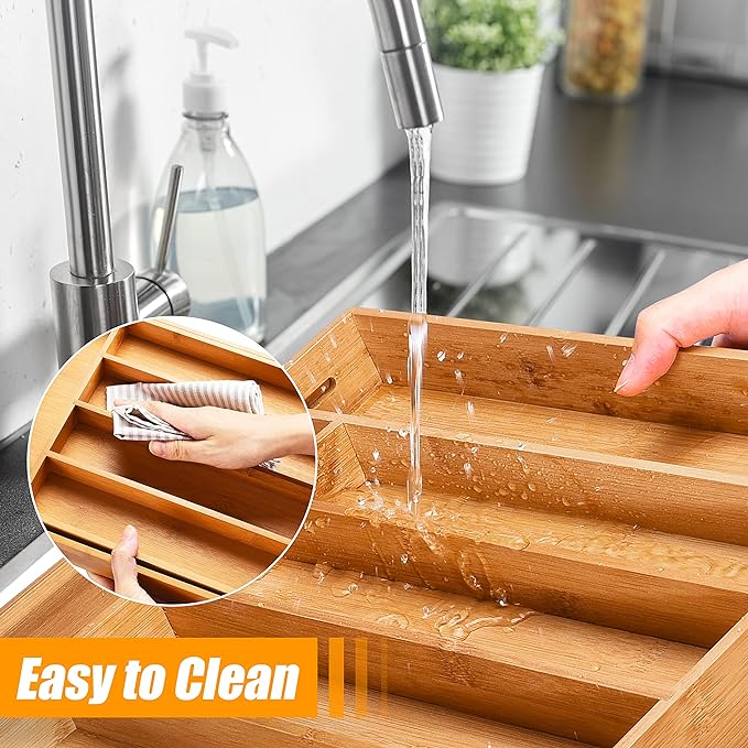 Silverware Organizer Kitchen Drawer Organizer Expandable Bamboo Utensil Holder Cutlery Tray for Kitchen Utensil and Flatware Bedroom Office - Image 6