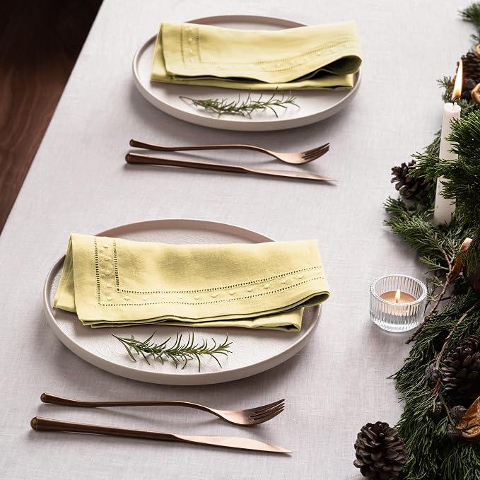 Linen Napkins 18 x 18 inch - 100% Flax Linen Yellow Dinner Napkins with Embroidered Dot 18 x 18 inch - Hemstitch Cloth Napkins Washable for Easter and Spring Decor - Image 6