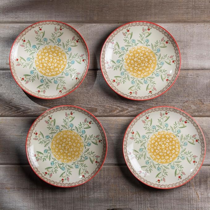 Euro Ceramica Ella Salad Plate Set of 4, Sanganer Floral Design - Image 2