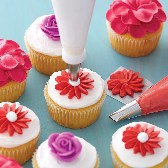 Wilton Piping Tip Set, Cupcake Decorating, 9-Piece with Carrying Case | 9-Piece Stainless Steel Tip Set with Carrying Case for Piping Rosettes, Stars & Swirls on Cupcakes & Layer Cakes - Image 5