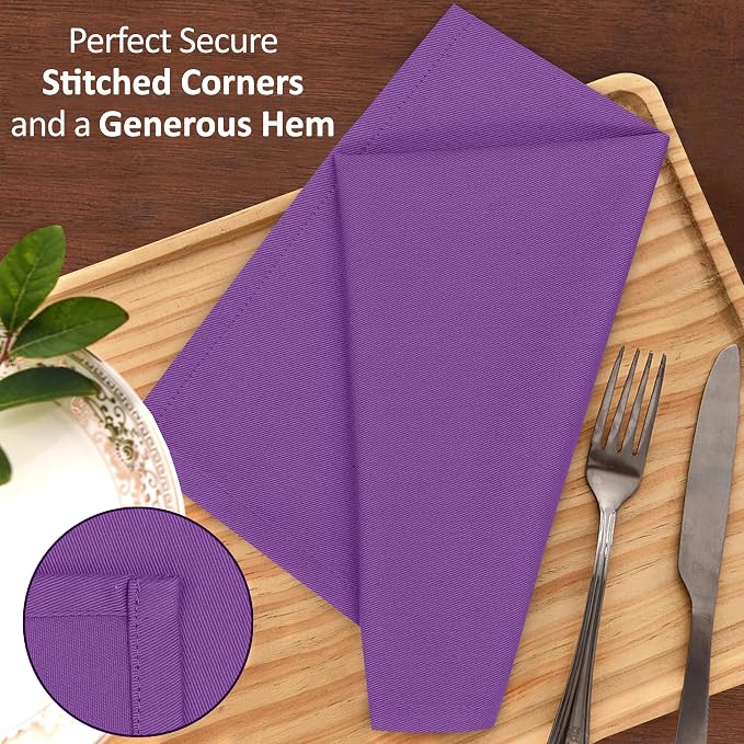 Ruvanti Cloth Napkins Set of 12, 18x18 Inches Napkins Cloth Washable, Soft, Durable, Absorbent, Cotton Blend. Table Dinner Napkins Cloth for Hotel, Lunch, Restaurant, Wedding Events, Parties - Purple - Image 4