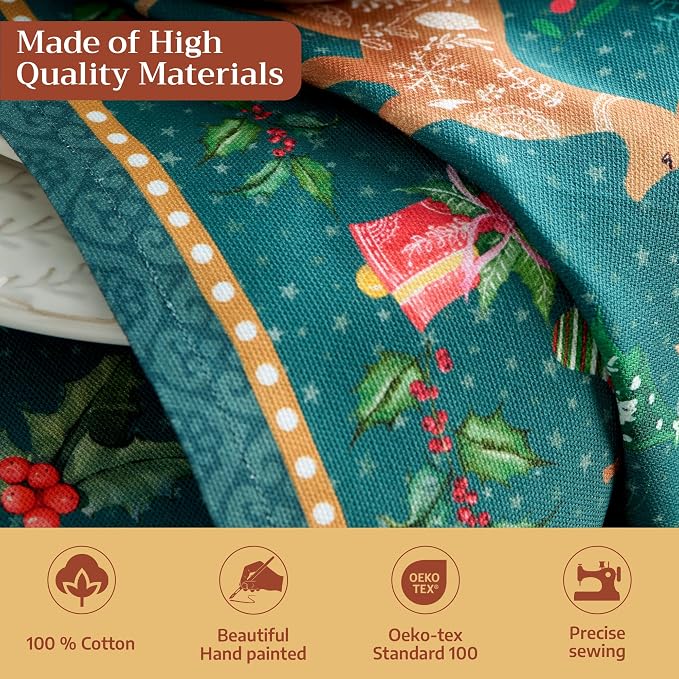 Maison d' Hermine Cloth Napkins Set of 4 Reusable 100% Cotton (20" x 20") | Everyday Square Napkins Cloth Washable Dinner Wedding Restaurant Hotel Kitchen Thanksgiving Christmas - Hygge Christmas - Image 3