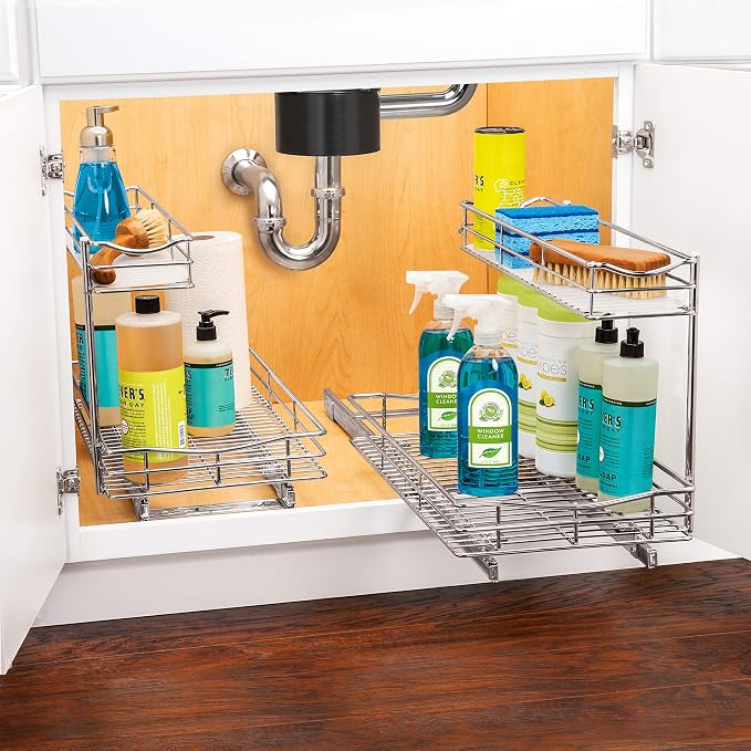 LYNK PROFESSIONAL® Pull Out Under Sink Kitchen Cabinet Organizer - 11.5 in. x 18 inch deep Drawer - Sliding Shelf Organizer for Cabinets and Undersink Storage Shelves - Lifetime Ltd. Warranty – Chrome - Image 8