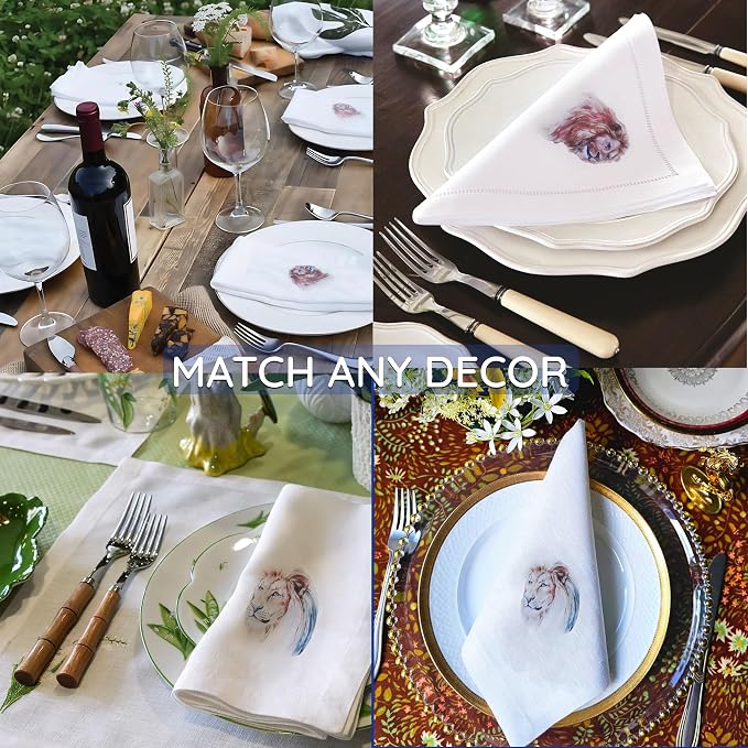 Cloth Tea Napkins Set of 4, Wildlife Print Cloth Napkins, Reusable Cotton Table Napkins for Dinners, Parties, Coffee and Cocktail Settings, 20x20 Inches (Lion) - Image 6