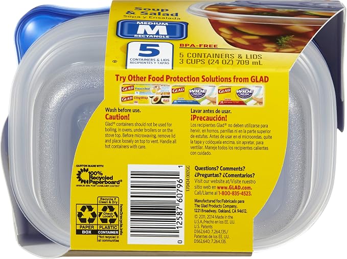 Glad GladWare Medium Rectangle Food Storage Containers, 24 Oz, 5 Ct, 6-Pk | Airtight, leak-resistant containers for soups, salads, and meal prep; microwave, dishwasher, and freezer safe - Image 4