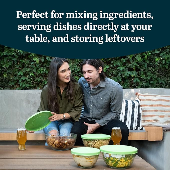 Libbey Baker's Basics 4 Piece Glass Mixing Bowl Set with Plastic Lids - Elegant Nesting Bowls - Glass Mixing Bowls with Lids to Store, Serve and More - Image 4