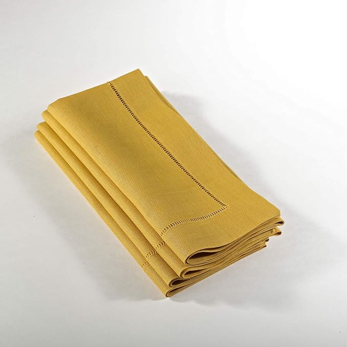 SARO LIFESTYLE Hemstitched Cloth Napkins (Set of 4) - Linen Blend Fabric Napkins for Weddings, Parties, Holiday Dining & Everyday Table Décor, 20"x20", Mustard by SaroLifestyle