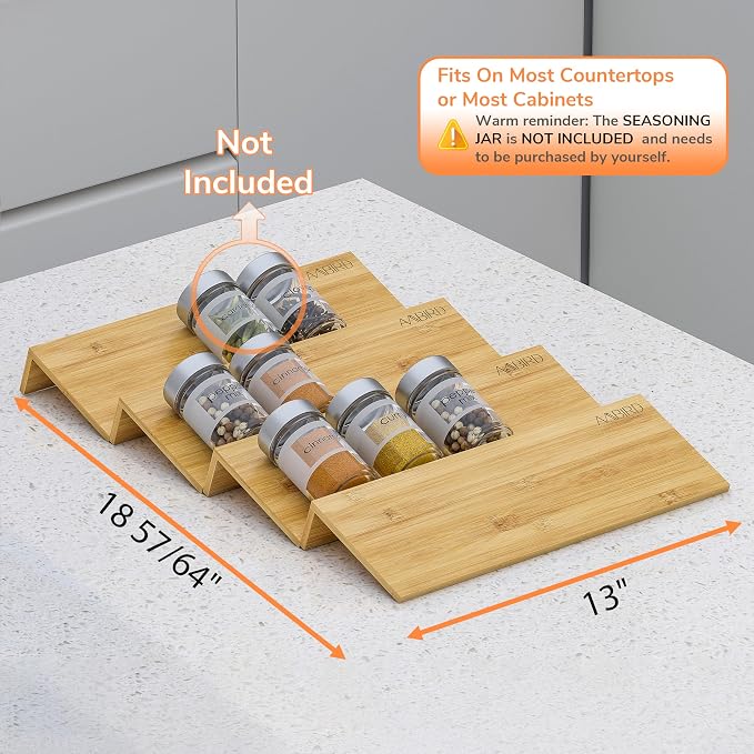 AMBIRD Bamboo Spice Drawer Organizer with Non-slip Mat, 4 Tier Jar Spice Rack Tray 13'',Seasoning Organizer for Kitchen,Cabinet,Drawers,Countertop - Image 6