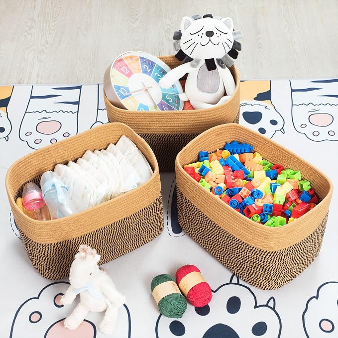 3-Pack Storage Baskets for Shelves, Decorative Baskets for Organizing, Woven Baskets for Storage, Book Basket Cube Storage Bin Box, Pantry Closet and Shoe Organizers, Black Jute - Image 5