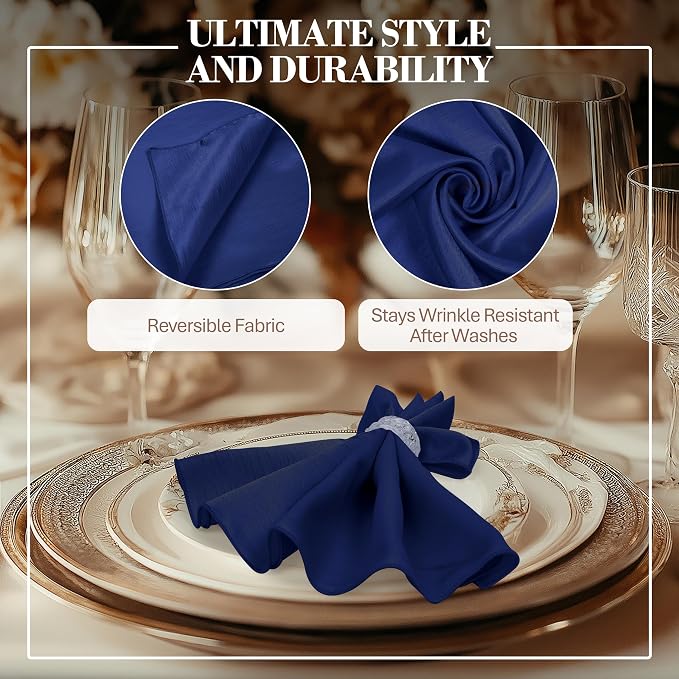 17x17-Inch Shantung Cloth Napkins, Deep Royal, Set of 24 | Bulk Case of 2 Dozen, Satin, Square, 100% Polyester Fabric, Reversible, Faux Dupioni Silk Reverse Side, Machine Washable - Image 3