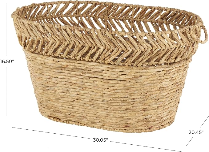 Deco 79 Seagrass Handmade Decorative and Functional Storage Basket Large Woven Oval Basket Organizer with Zig Zag Patterned Rim, Basket for Storage 30" x 20" x 17", Brown - Image 6