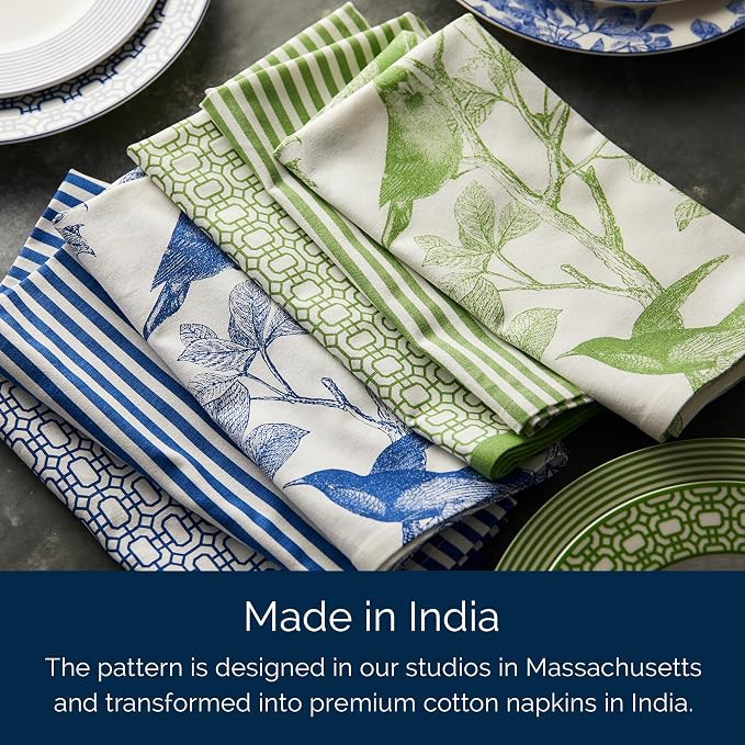 Arbor Birds Blue Napkins Set of 4 | 100% Cotton Cloth Set for Entertaining or Everyday Table | Perfect for Wedding, Birthday, Christmas Blue and White, 22 Inch Square - Image 5