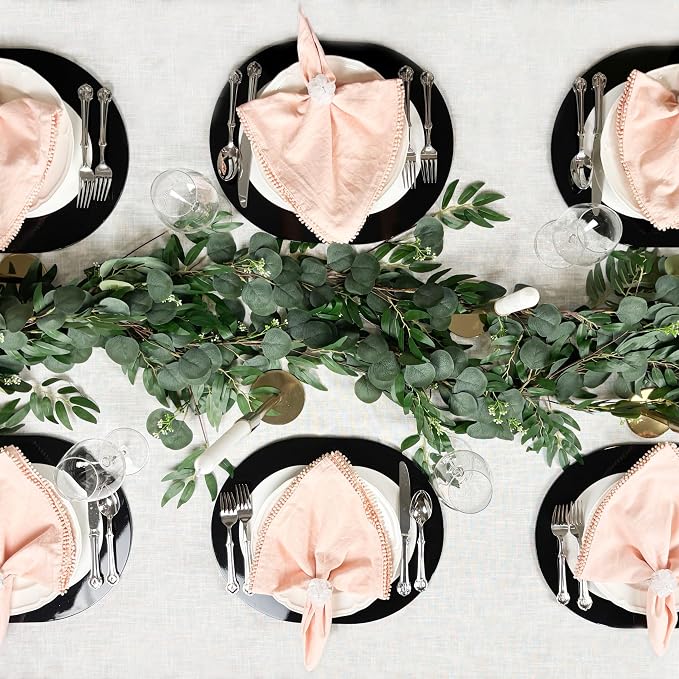 Cotton Napkins with Hand-Knotted Trim, Set of 4 – Cute Reusable Large Cloth Napkin for Dining, Weddings, Summer & Lovely Gift, 22 x 22 Inch, Peach Pink - Image 7