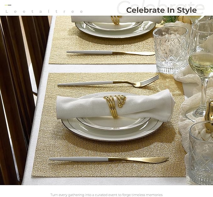 Leetaltree Gold Placemats Set of 6 - Heat Resistant Non-Slip Place mats for Dining Table, Washable Durable PVC Vinyl Woven Table Mats(Luxury Gold, 6) - Image 3