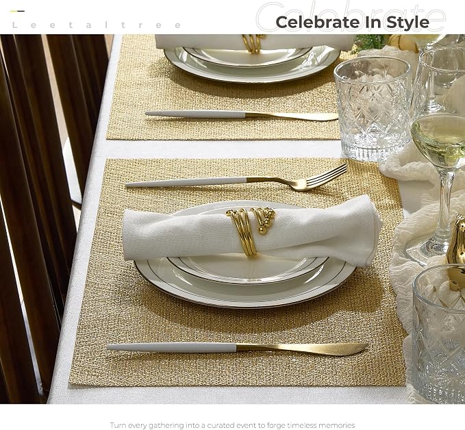 Leetaltree Gold Placemats Set of 8 - Heat Resistant Non-Slip Place mats for Dining Table, Washable Durable PVC Vinyl Woven Table Mats(Luxury Gold, 8) - Image 3