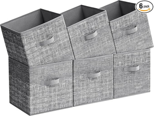 SONGMICS Storage Cubes, 11.8-Inch Non-Woven Fabric Bins with Double Handles, Set of 6, Closet Organizers for Shelves, Foldable, for Clothes, Cattail Gray UROB030G01 by Unknown