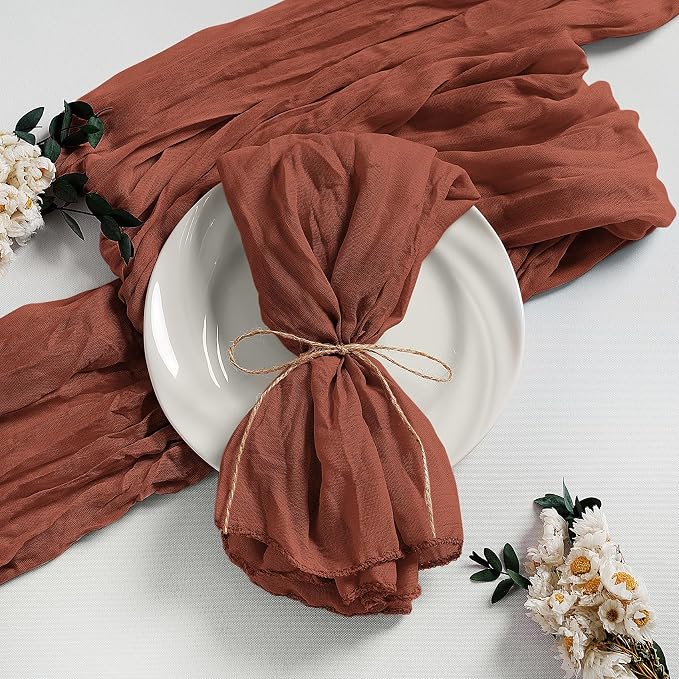 LZY 30 Pack Gauze Cheesecloth Napkins 20x20 Inch Dinner Cloth Napkins, Soft Boho Table Napkins Rustic Wrinkled Cheese Cloth Napkins Bulk for Wedding Party Baby Shower Event Decor (Terracotta) by Lightupyourparty
