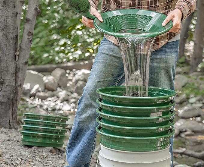 SE 9-Piece Patented 13.25-Inch Wide Stackable Sifting Pan Set for Gold Prospecting with Stainless Steel Mesh - GP2-9 SET - Image 6