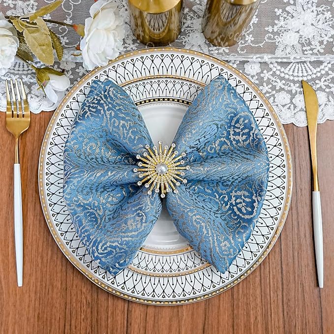 Blue Cloth Napkins Set of 12, 18 x 18 Inch Dinner Napkins | Reusable Washable Cotton Polyester Soft Luxury Elegant Fancy Jacquard Fabric Table Napkins - Image 2