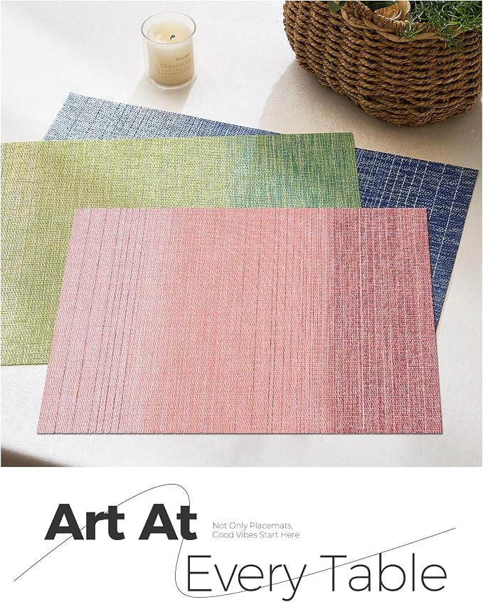 Leetaltree Gradient Pink Woven Placemats Set of 6 - Heat Resistant Non-Slip Place mats for Dining Table, Washable Durable PVC Vinyl Woven Table Mats(Gradient Pink, 6) - Image 7