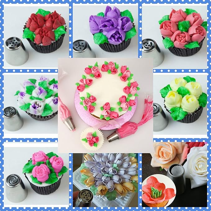 Russian Piping Tips 63 Pcs DELUXE Cake Decorating Supplies Set 37 Icing Nozzles 2 Coupler 2 leaf Tips 22 Pastry Bags + Cupcake Decoration Tools Kit Free E- BOOK in GIFT BOX+Frosting Recipes - Image 3