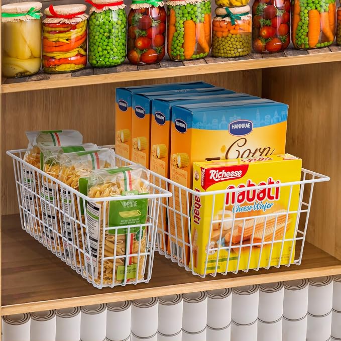 Wire Storage Freezer Baskets, Set of 4 Large 15.4" Farmhouse Organizer Storage Bins Fridge Basket Rack with Handles for Kitchen Cabinets, Pantry, Office, Bathroom Organization - White - Image 5