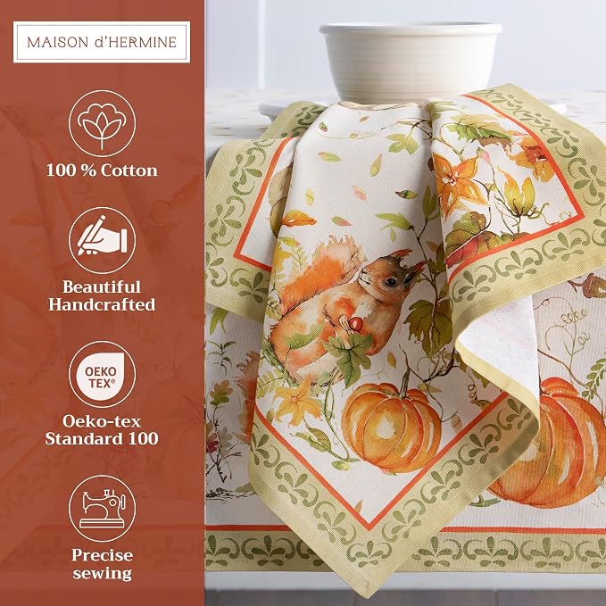 Maison d' Hermine Cloth Napkins Set of 4 Reusable 100% Cotton (20" x 20") | Everyday Square Napkins Cloth Washable Dinner Wedding Restaurant Hotel Kitchen Thanksgiving Christmas - Pumpkin Passion - Image 2