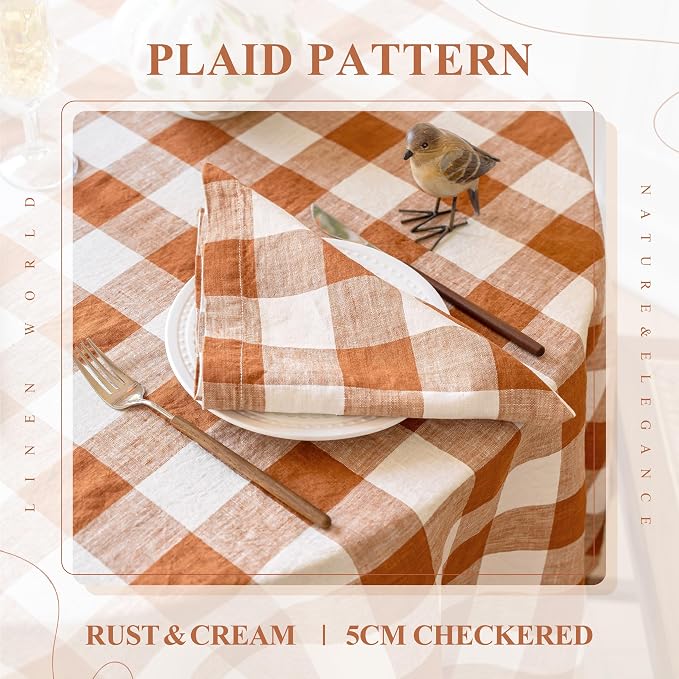 Linen World 100% Linen Gingham Napkins 20x20 Inch,Soft and Breathable French Flax Plaid Cloth Napkins,Stone Washed Set of 4(Rust Plaid) - Image 6