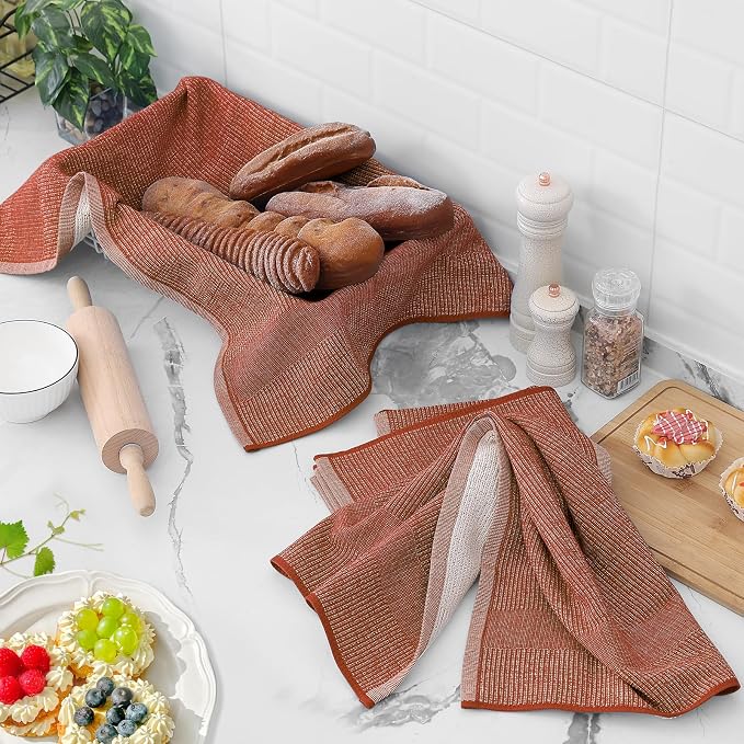Homaxy 380 GSM Cotton Premium Kitchen Towels 6 Pack, 18"x 28", Rust | Flat and Terry Dish Towels, Highly Absorbent Tea Towel Set with Hanging Loop, Soft Utility Kitchen Hand Towels - Image 6