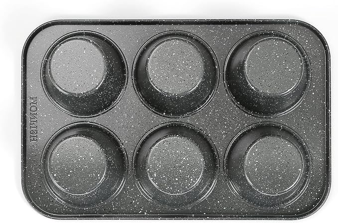 Monfish Jumbo Deep Muffin pan 6 cup large cupcake pan gray granite finish Carbon steel muffin tin 3.5x3inch cup (deep 6 cup) - Image 6